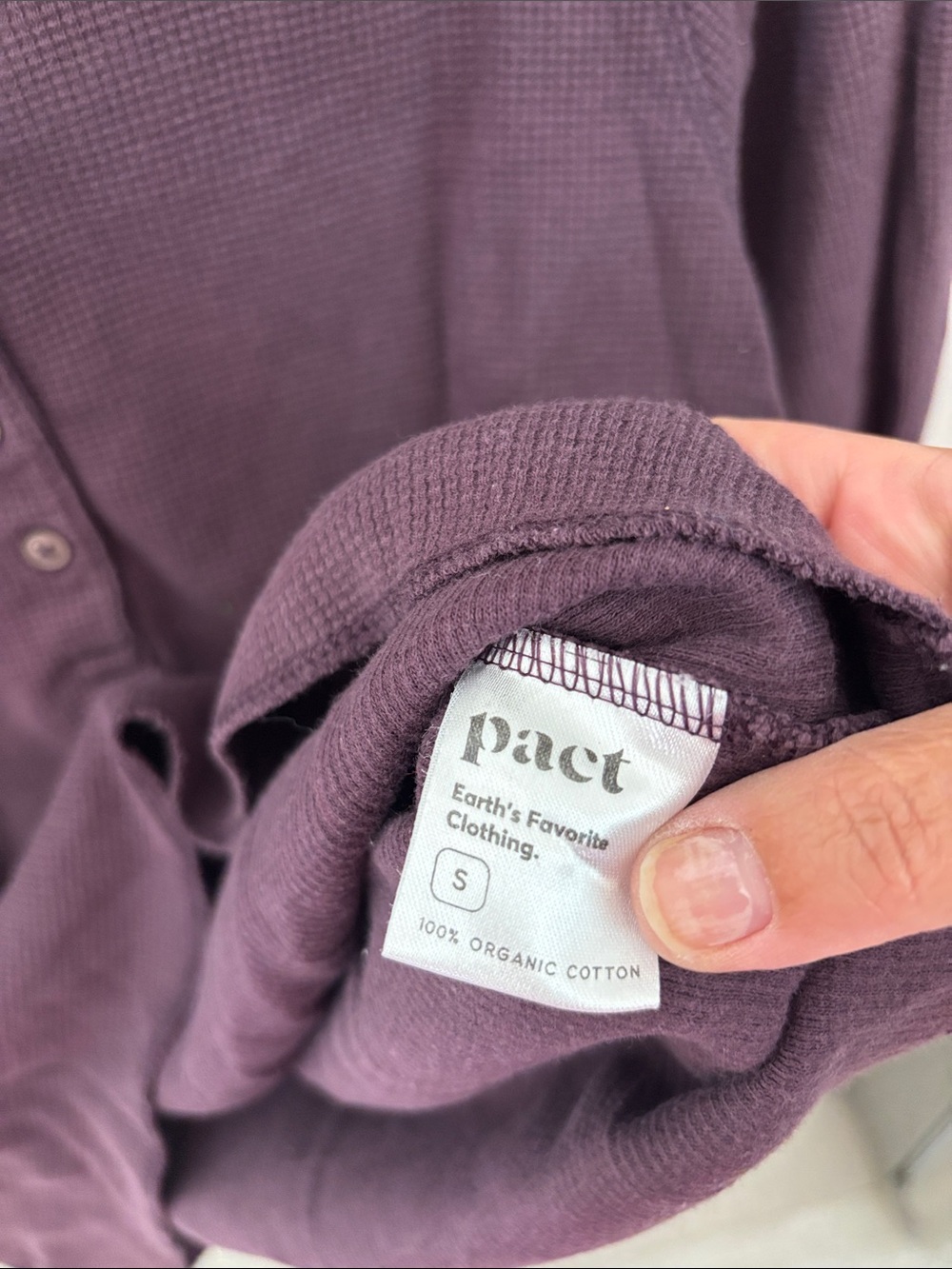 Pact Thermal Waffle Henley Plum Purple Organic Cotton size Small - Picture 4 of 7
